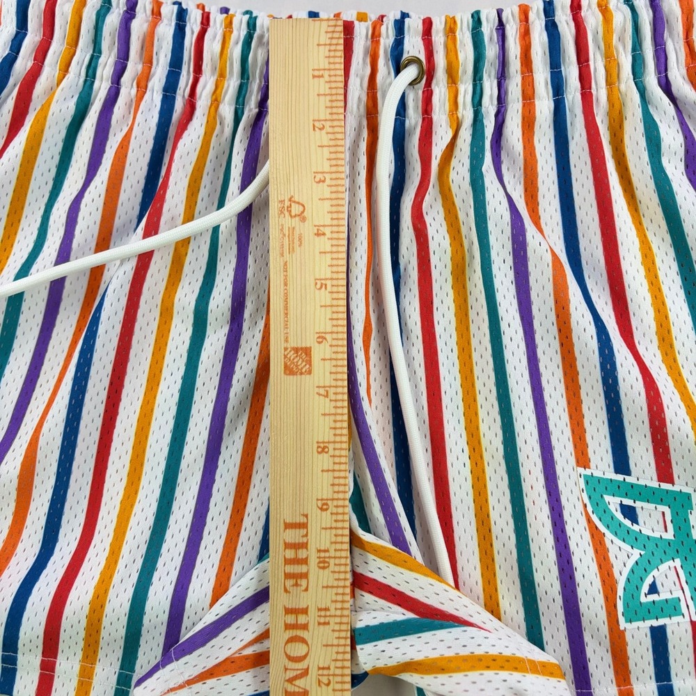 Ryoko Rain Striped Mesh Basketball Gym Shorts Mens XS Multi Color Butterfly Logo - Picture 11 of 13